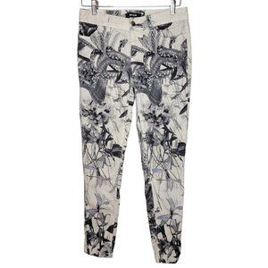 Just Cavalli Size 28 Black / White Snake Floral‎ Pattern Skinny Women's Pants